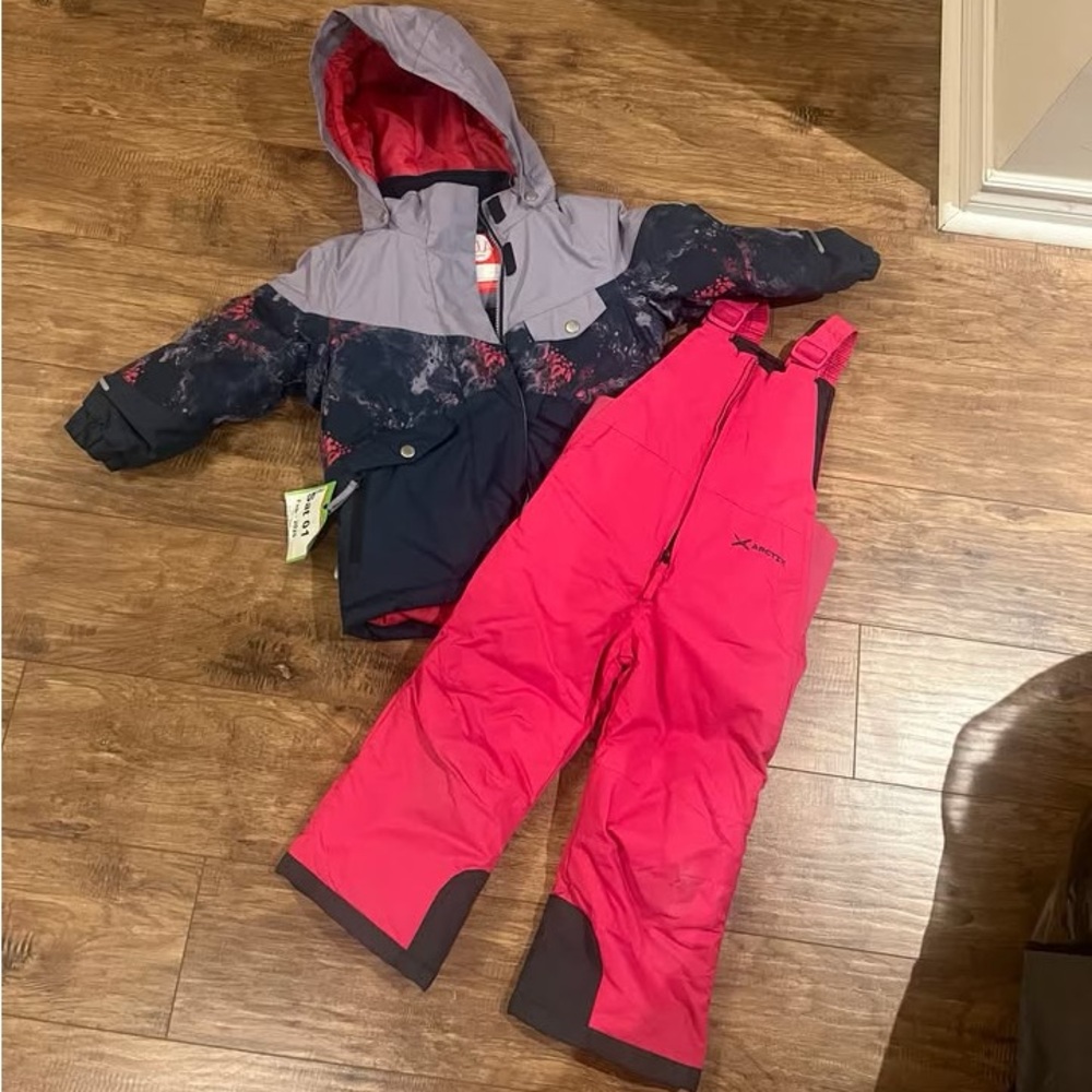 Kids Pink and Gray Winter Jacket and Snow Pants Set